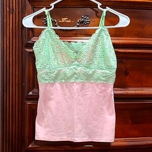 Moda International Size Small Camisole Bra Top w/ Adjustable Straps Pink & Green